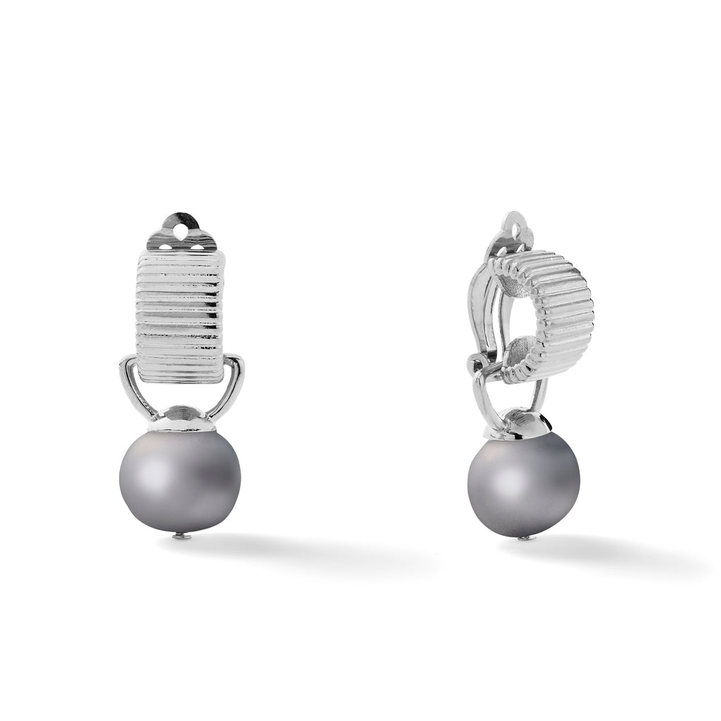 Scalloped Sterling Clip On Earring with Pebble Pearl Drop