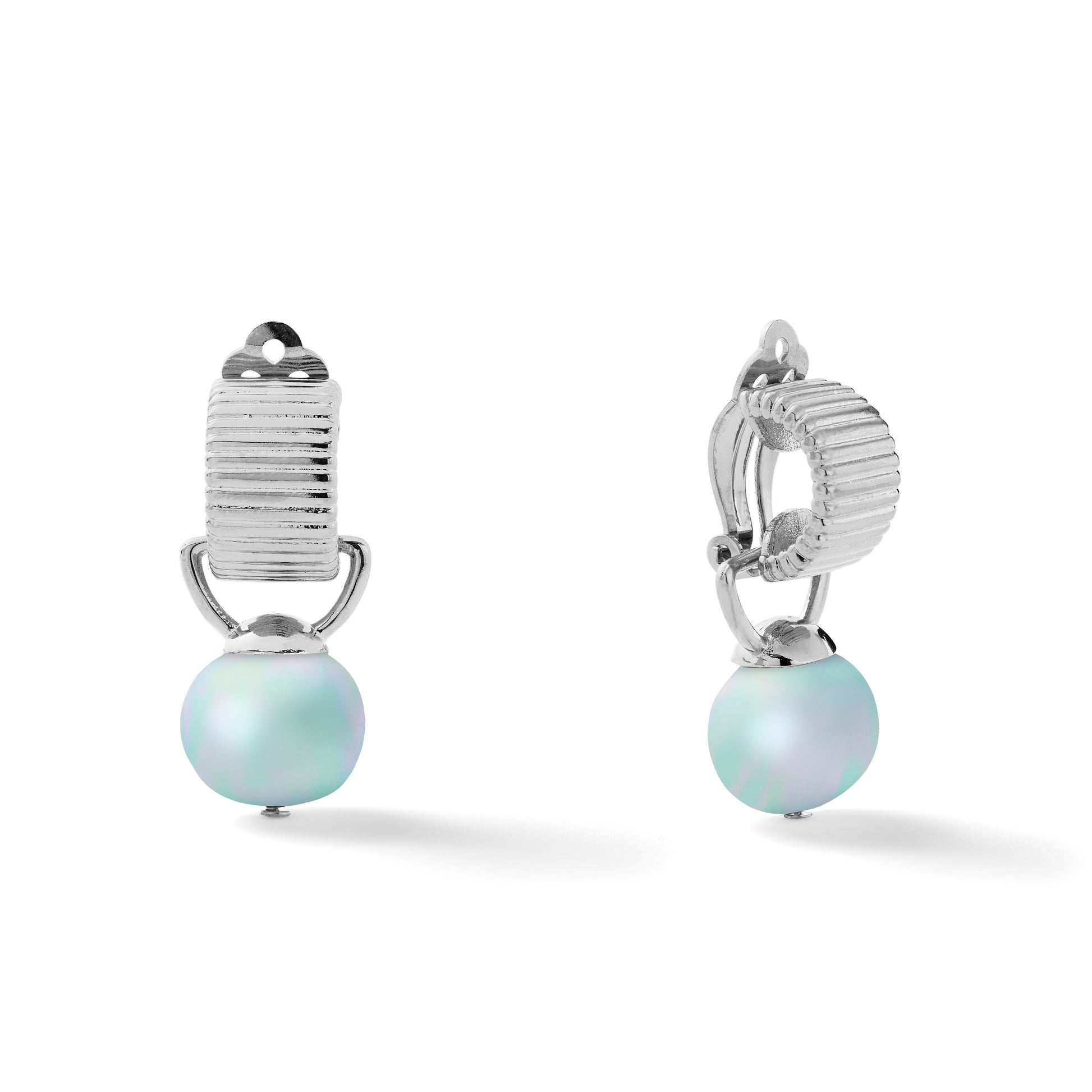 Scalloped Sterling Clip On Earring with Pebble Pearl Drop