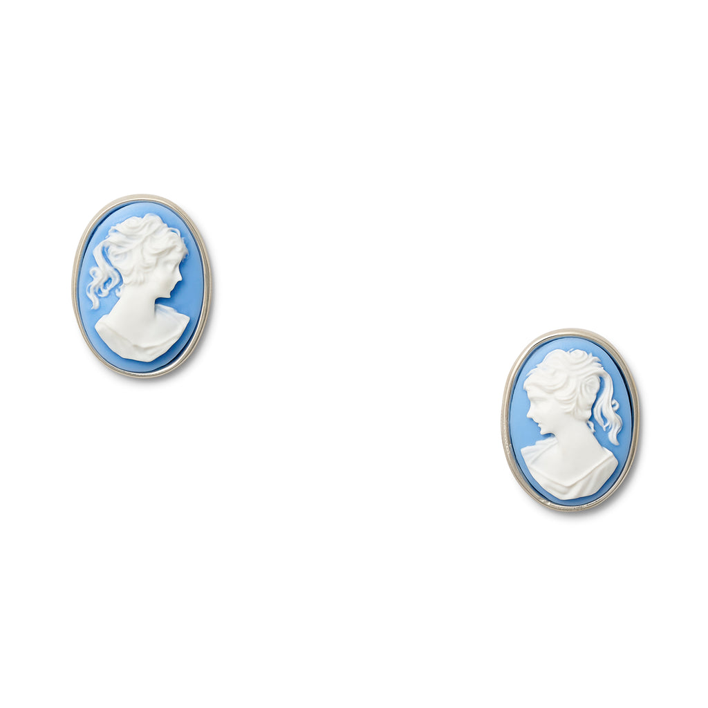 Grande Cameo Sterling Silver Earrings