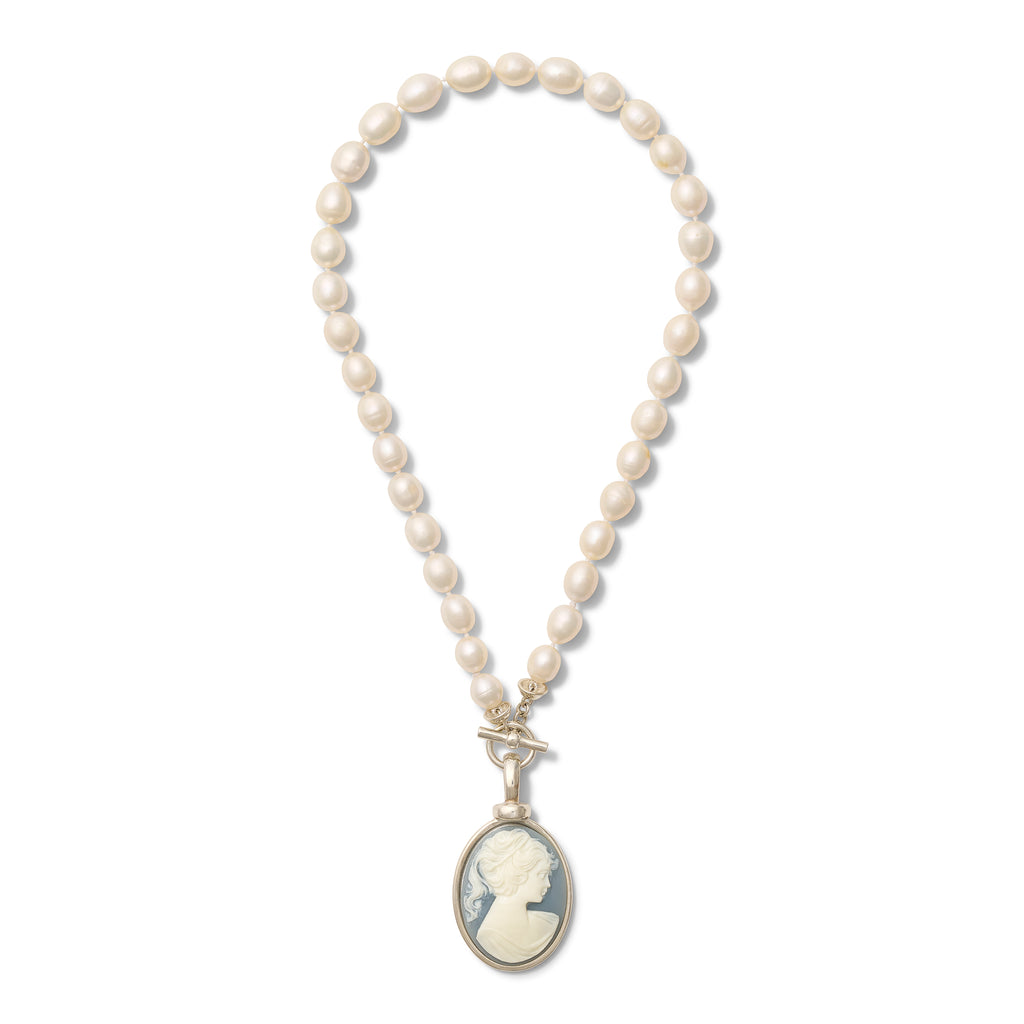 Belle Blu Grande Cameo Pearls + Sterling Necklace