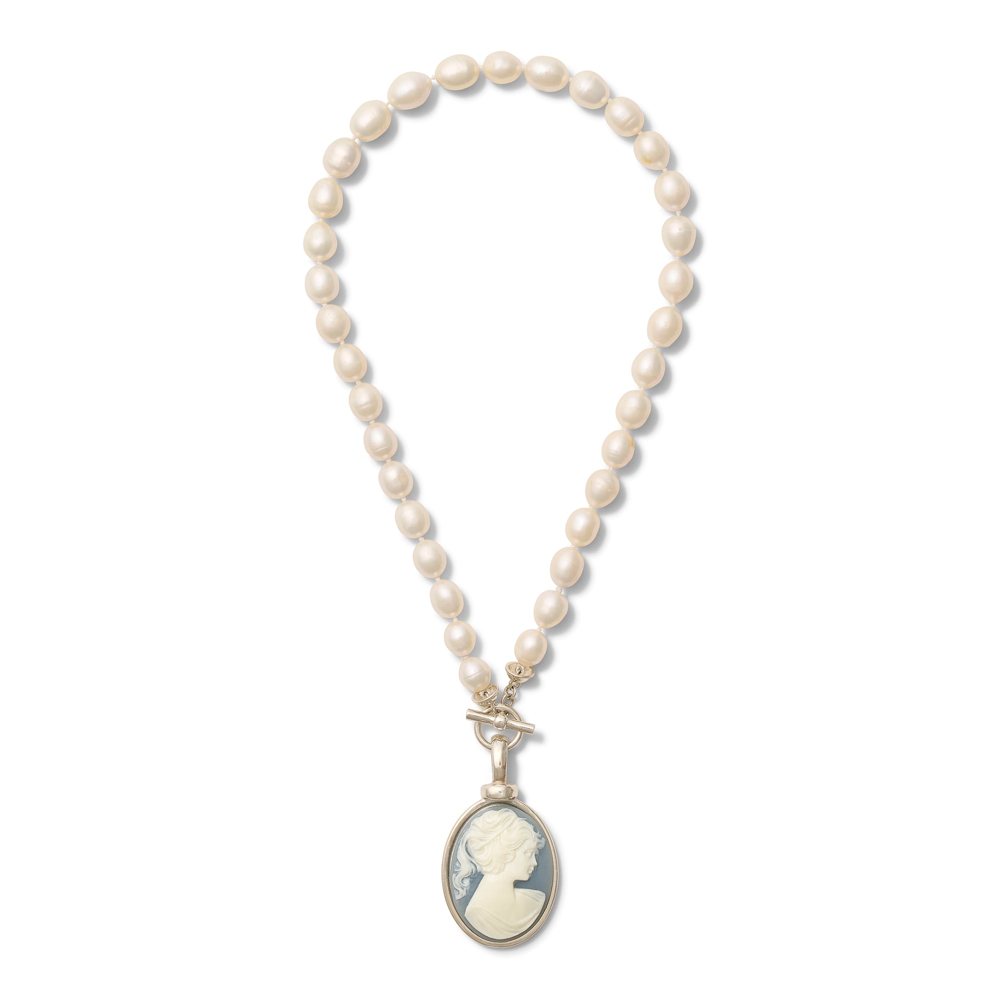 Grande Cameo Pearls + Sterling Silver Necklace