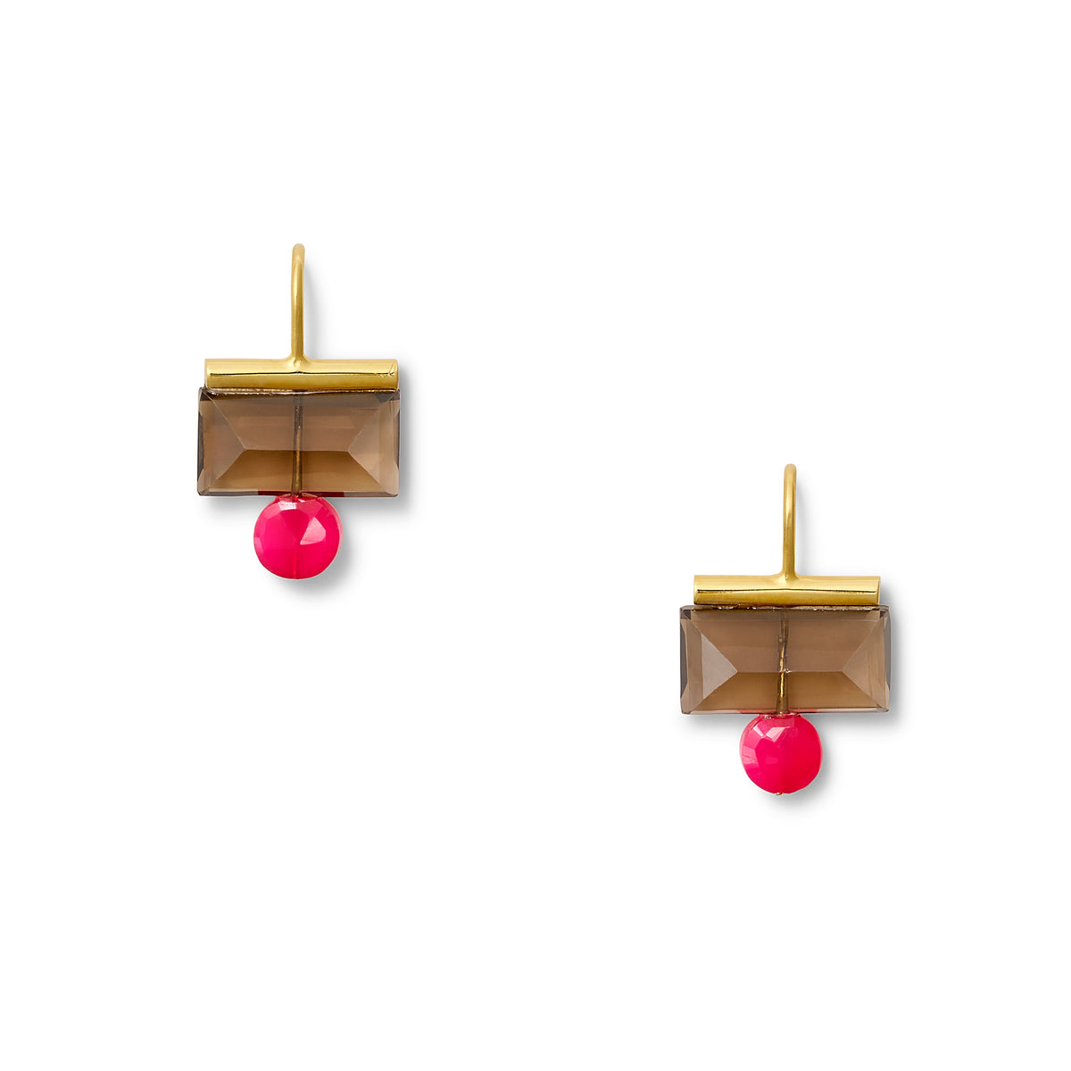 Smoky Quartz + Hot Pink Tile Earring