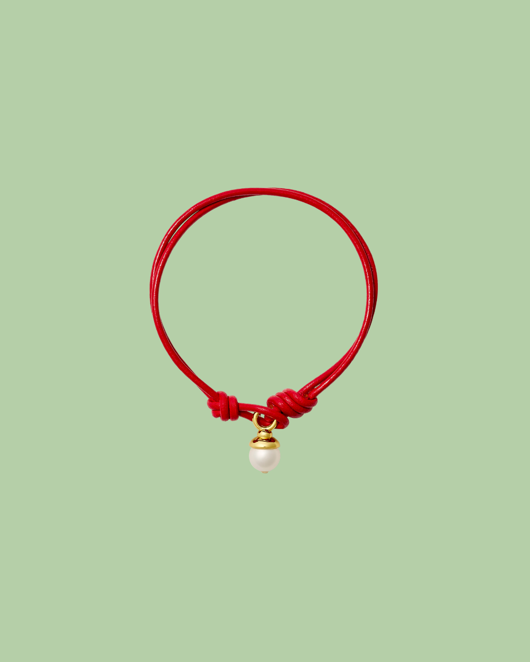 Lipstick Red Teeny Leather + Pearl Bracelet