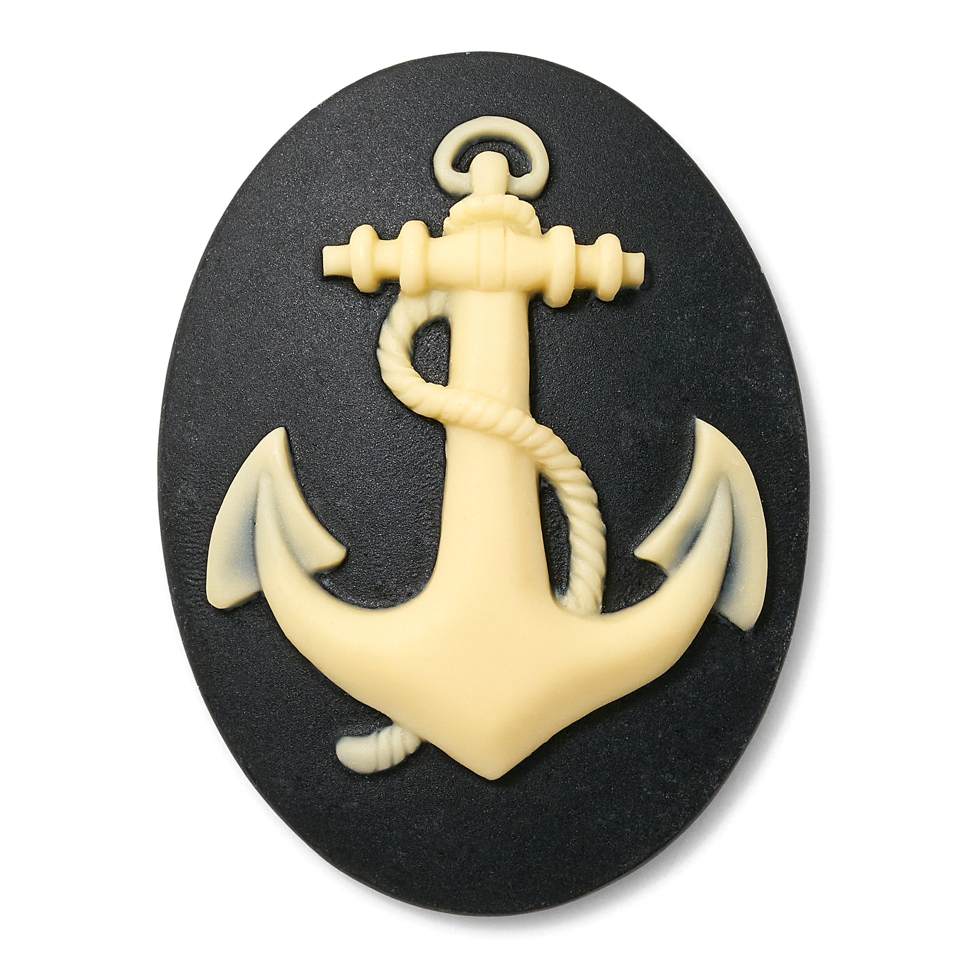 Decorative anchor emblem on a black oval background