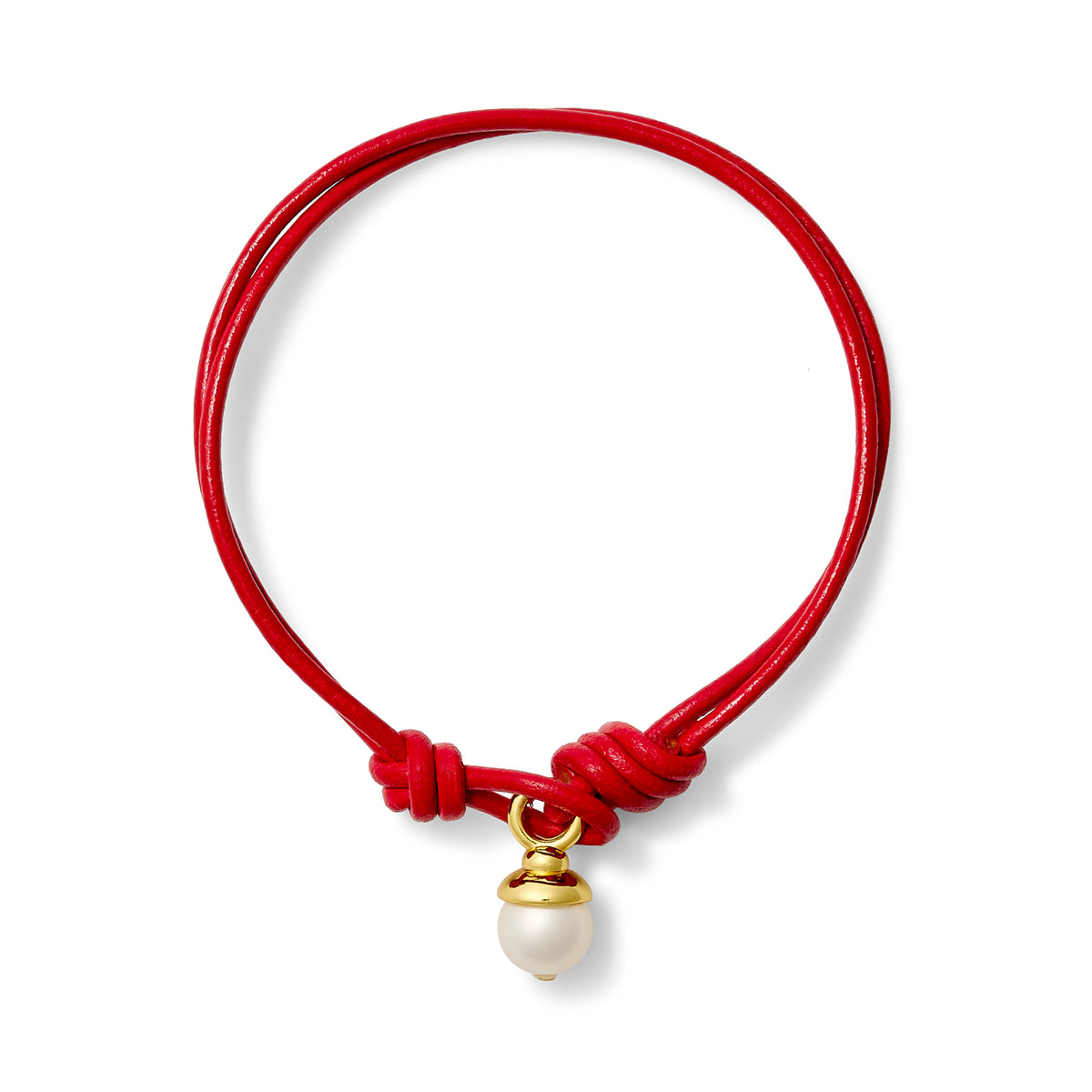 Lipstick Red Teeny Leather + Pearl Bracelet