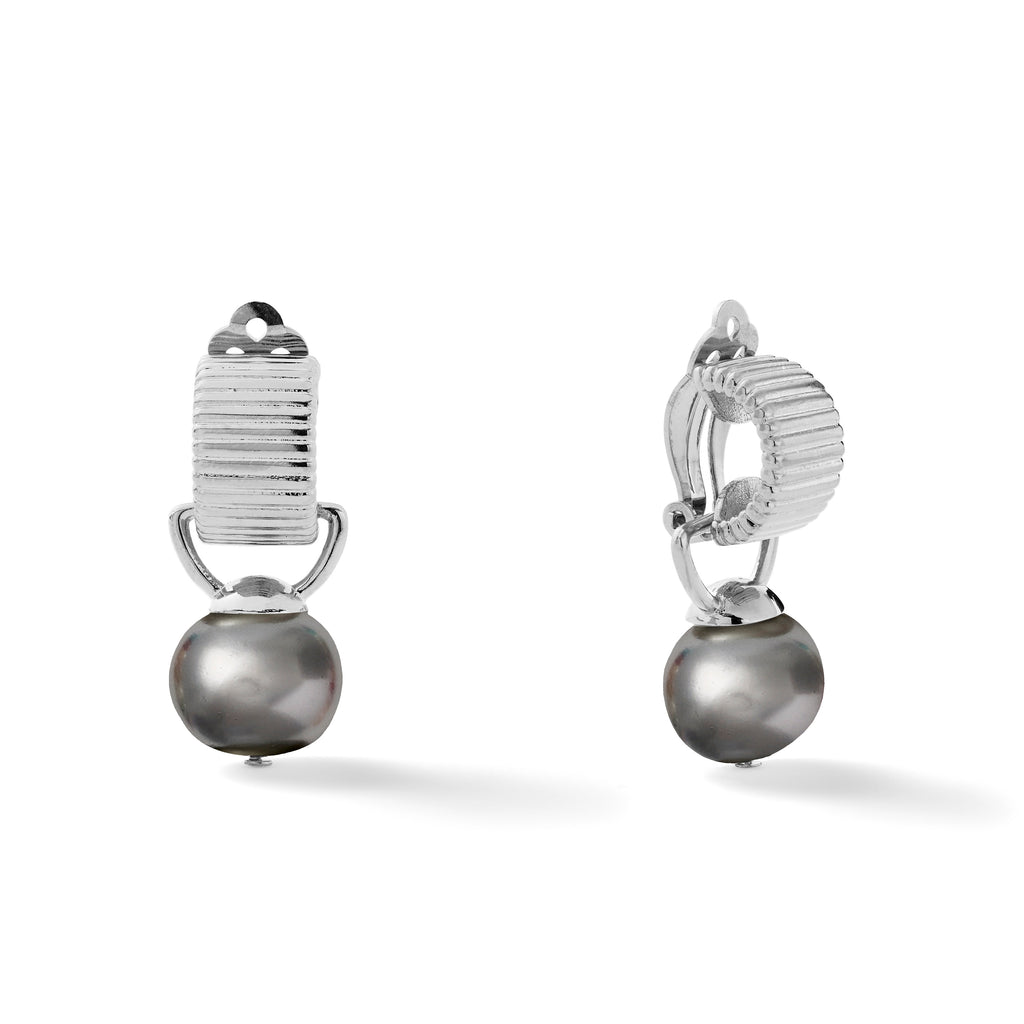 Sterling Scalloped Ear Clips with Detachable Drop Medium