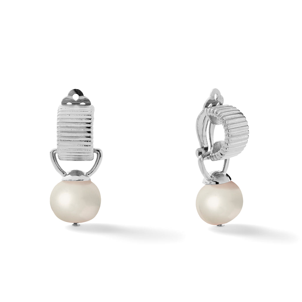 Sterling Scalloped Ear Clips with Detachable Drop Medium