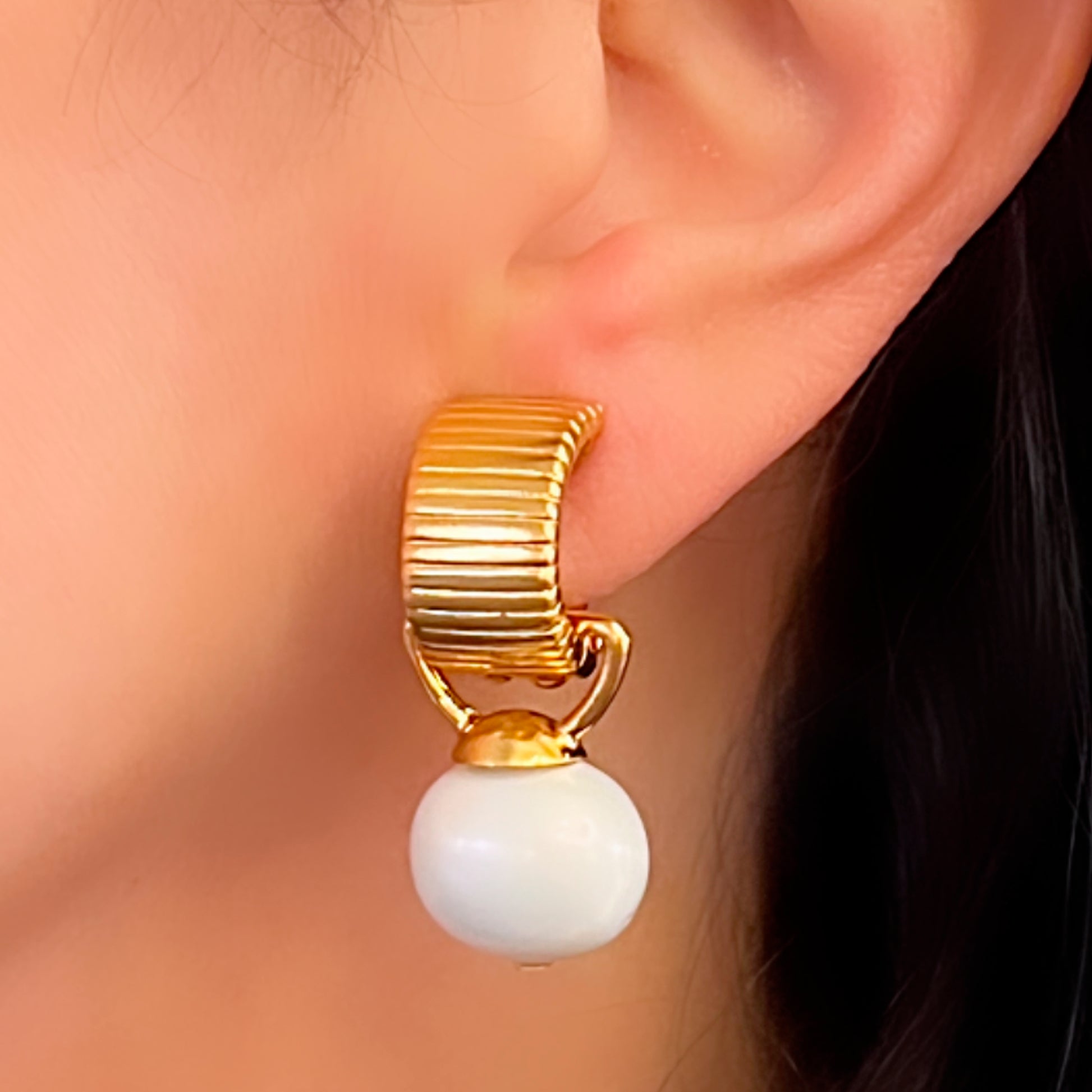 Scalloped Ear Clips with Detachable Drop Medium