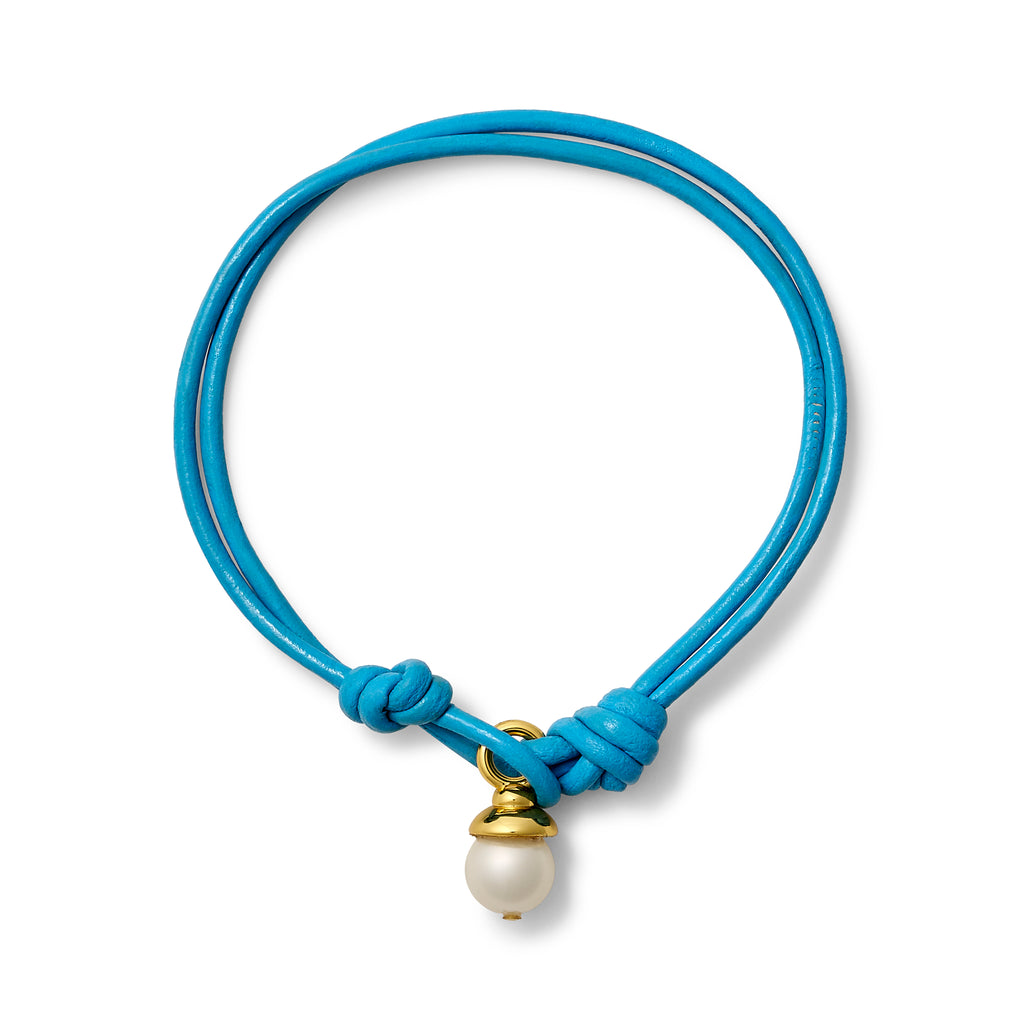 Blue Ribbon Teeny Leather + Pearl Bracelet