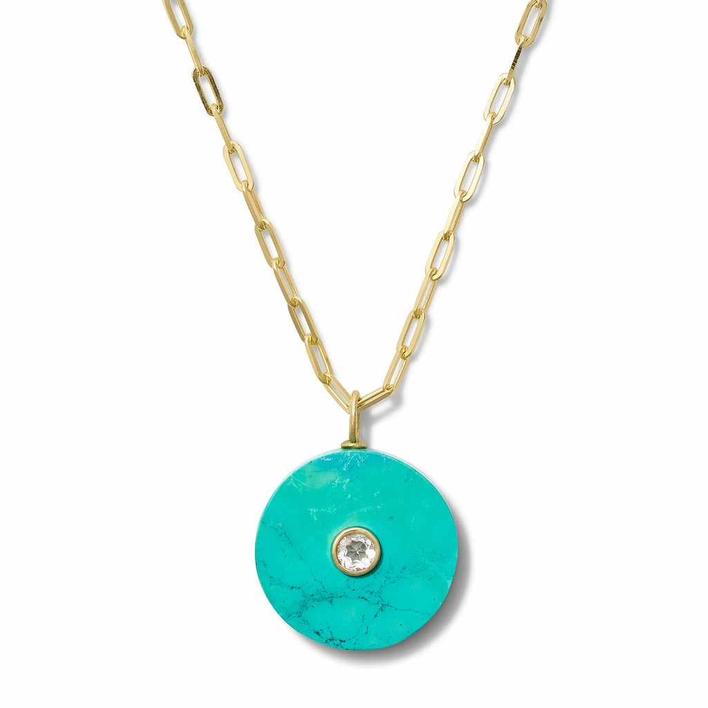 Turquoise Crystal Poker Chip Pendant