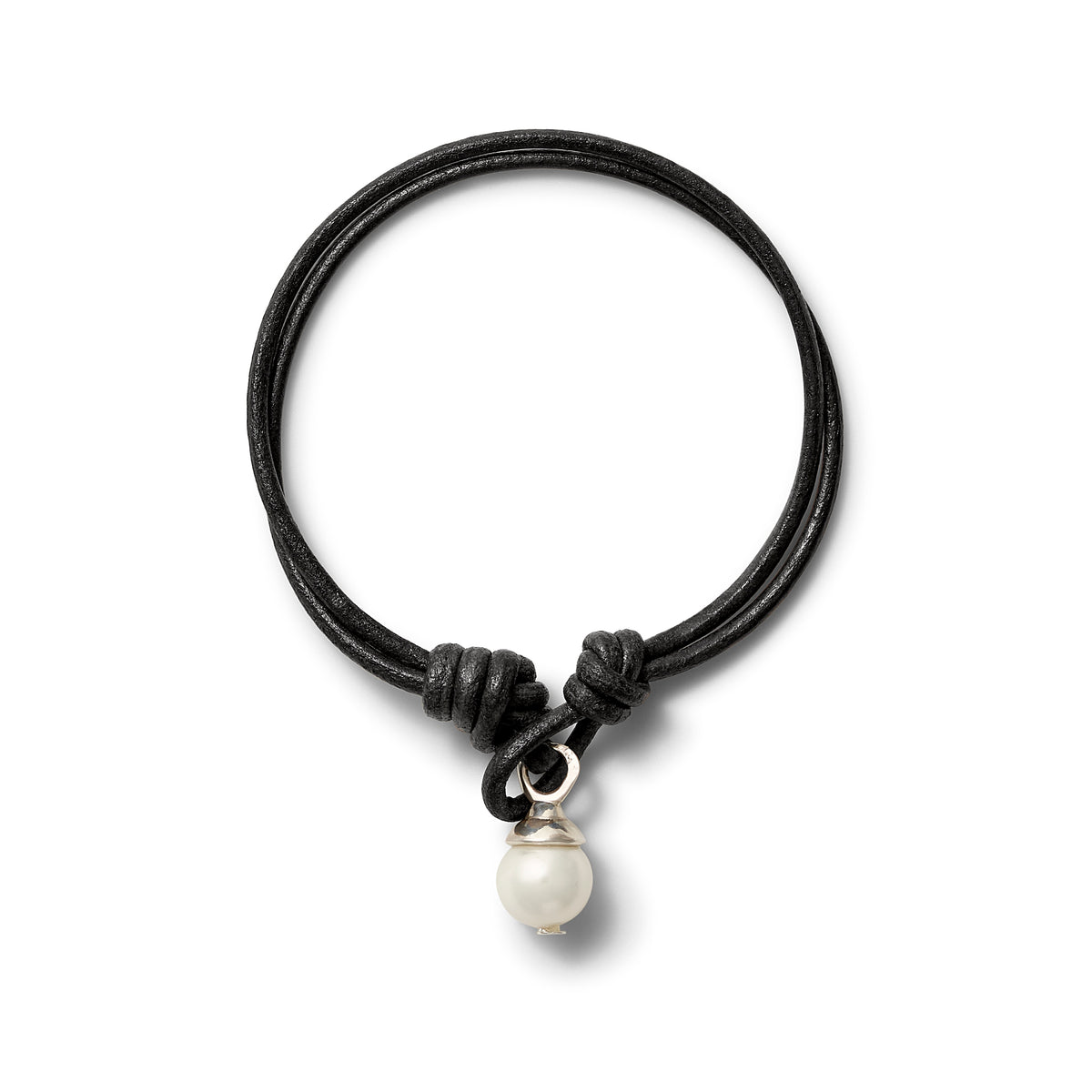 Tuxedo Sterling Silver + Pearl Teeny Leather Bracelet