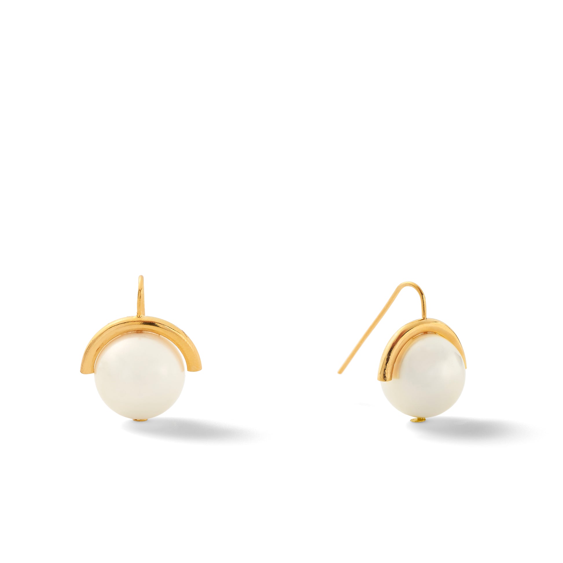 Large Pearl Moon Earring ~ Gold